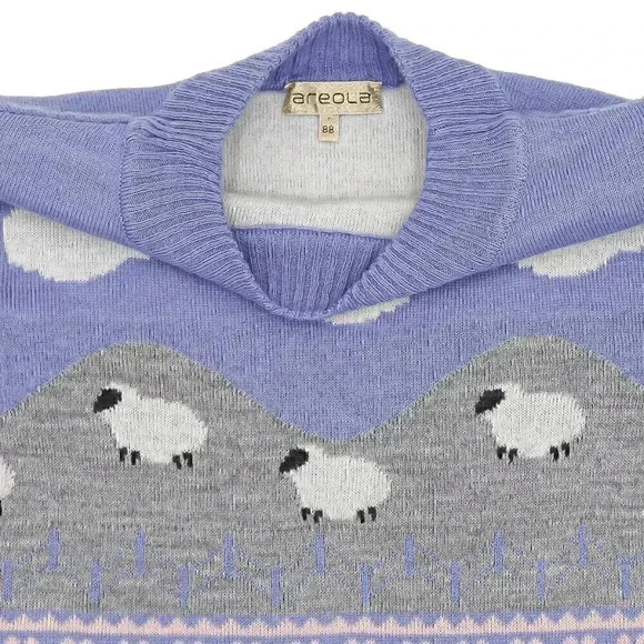 Vintage Counting Sheep Purple Knitted Sweater Small Long Sleeve Crew Neck Top - Picture 2 of 5